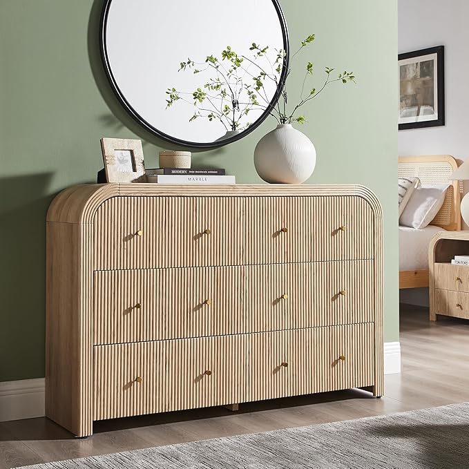 T4TREAM Fluted 6‑Drawer Dresser, 54" Wide Modern Dresser with Gold Accents