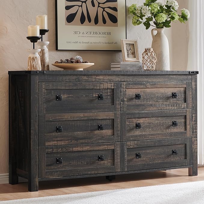 T4TREAM Farmhouse 6‑Drawer Dresser, 54" Rustic Oak